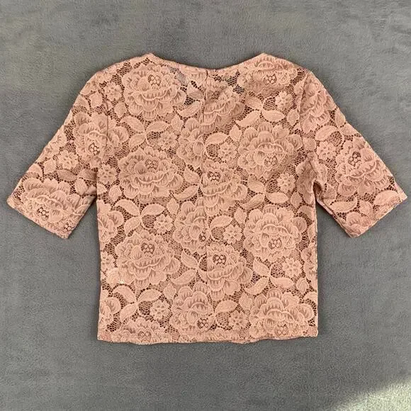 BHLDN Blush Pink Lace Floral Cropped Blouse Romantic Feminine Coquette - Picture 2 of 7